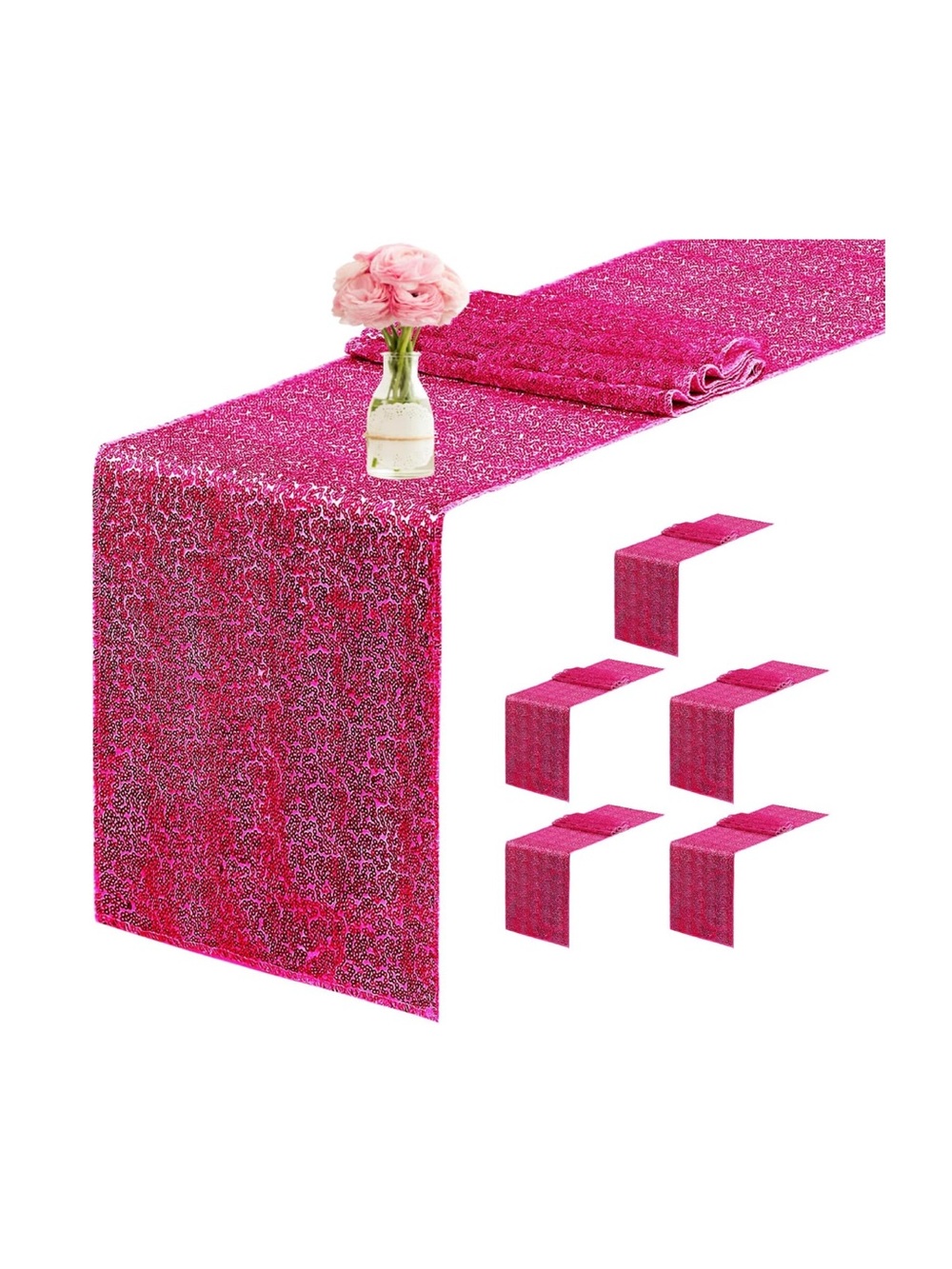 Hot Pink Sequin Table Runners 6 Pack 12x72”Wedding Engagement Holiday Birthday